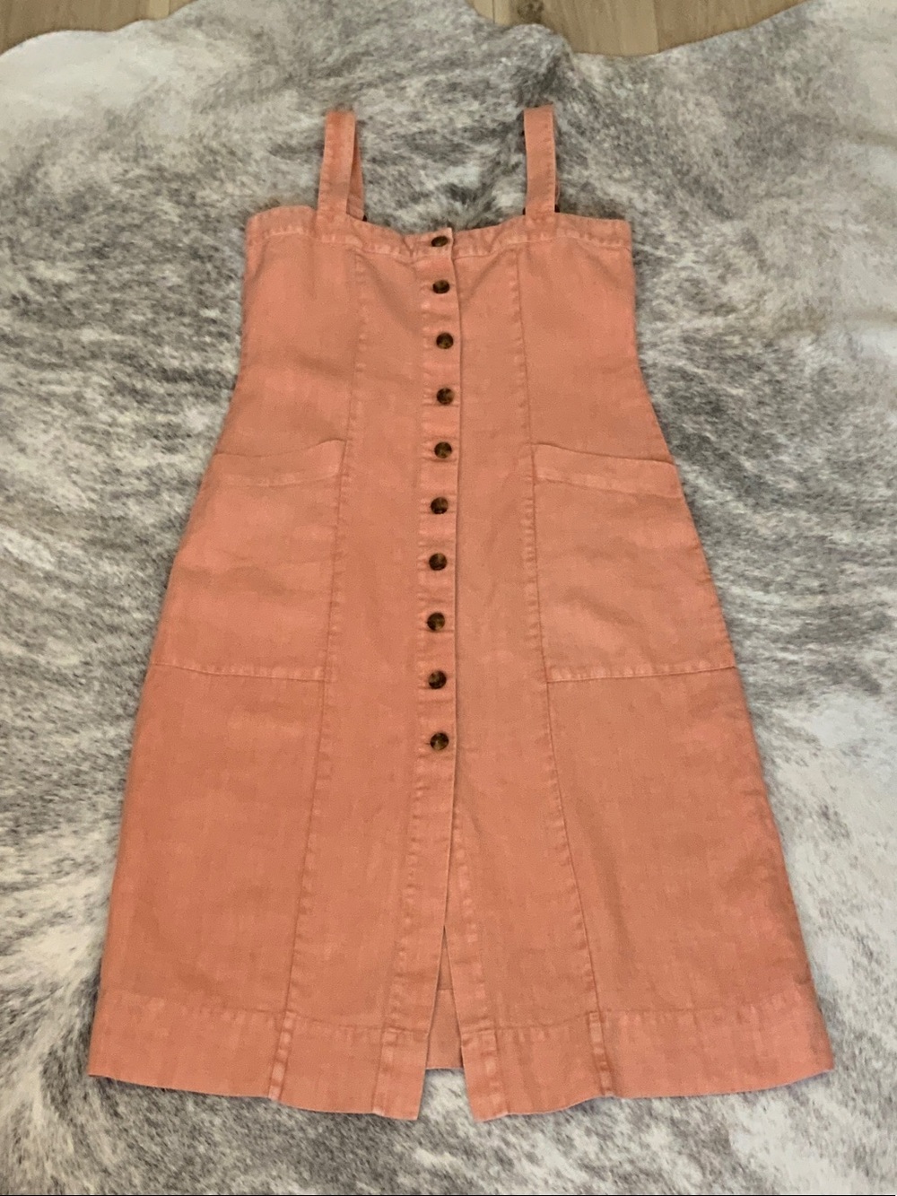 Faherty Coral Button-Front Linen Dress